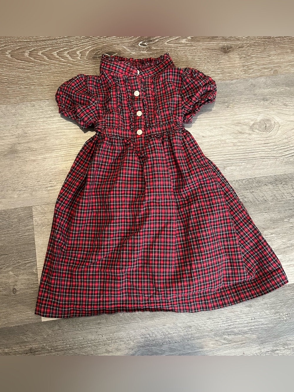 Baby Girl 12 Month American Living Red Black Plaid Puff Sleeve Christmas Dress